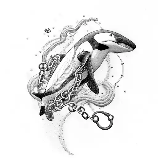 orca with chains tattoo design idea
