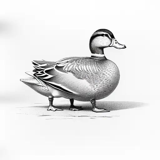 duck standing on a big stack and of bricks tattoo design idea