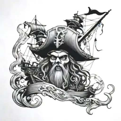 davy jones, pirate ship tattoo design idea