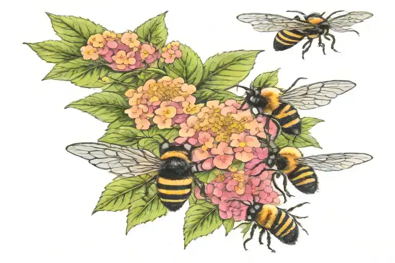 lantanas with bees flying upwards tattoo design idea