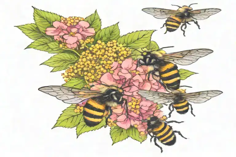 lantanas with bees flying upwards tattoo design idea
