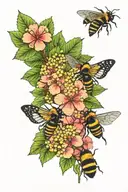 lantana flowers with blossoms, leaves and bees. tattoo design idea