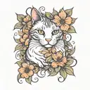 CAT  AND FLOWERS  tattoo design idea