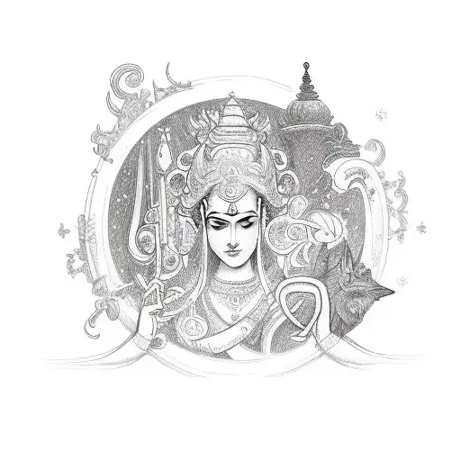 A sketch-style tattoo capturing the bond between Devi, Jessy, Sky, and Banda in a whimsical setting tattoo design idea