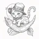kitten in a hat riding a shrimp  tattoo design idea