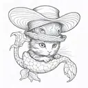 kitten in a hat riding a shrimp  tattoo design idea