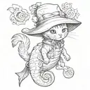 kitten in a hat riding a shrimp  tattoo design idea