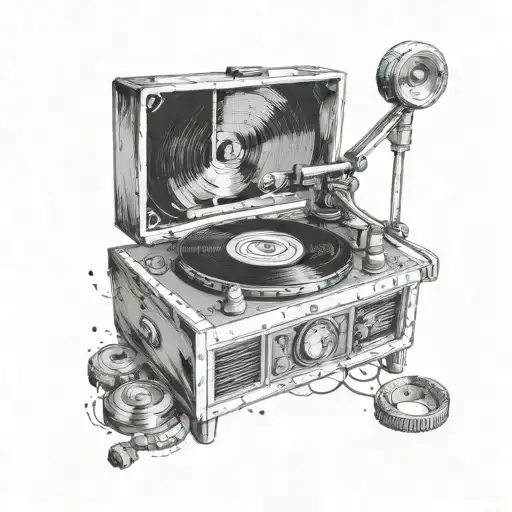 Create a tattoo of a vintage record player with a software code pattern tattoo design idea