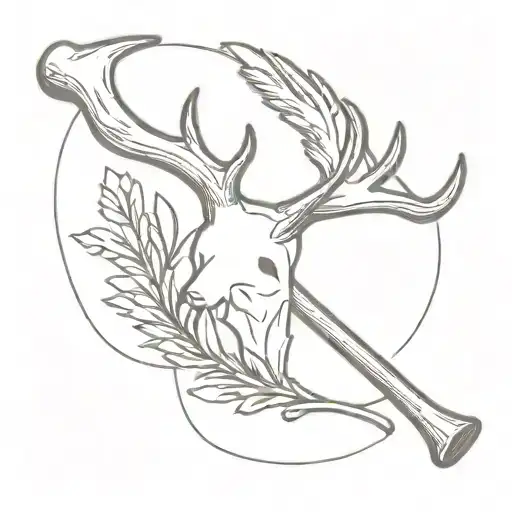 A minimalist tattoo design of a baseball bat and a deer antler intertwined, representing the client's love for baseball and hunting tattoo design idea