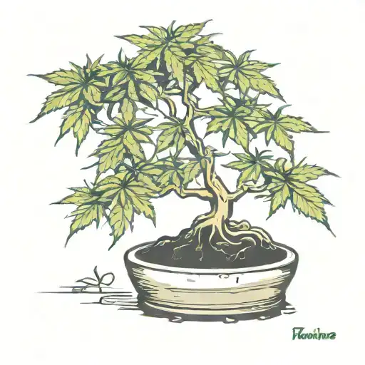 Cannabis plant growing like a bonsai tree tattoo design idea