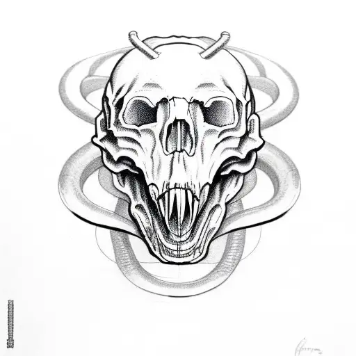 bear skull with snake tattoo design idea
