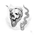 bear skull with snake tattoo design idea