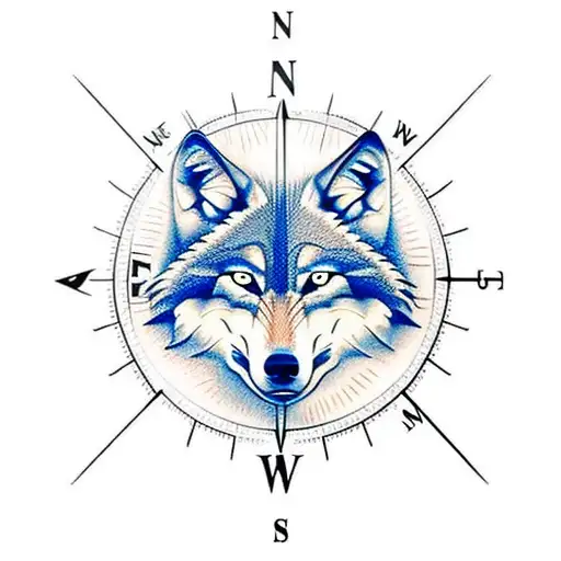 wolf mechanical compass Air Force  tattoo design idea