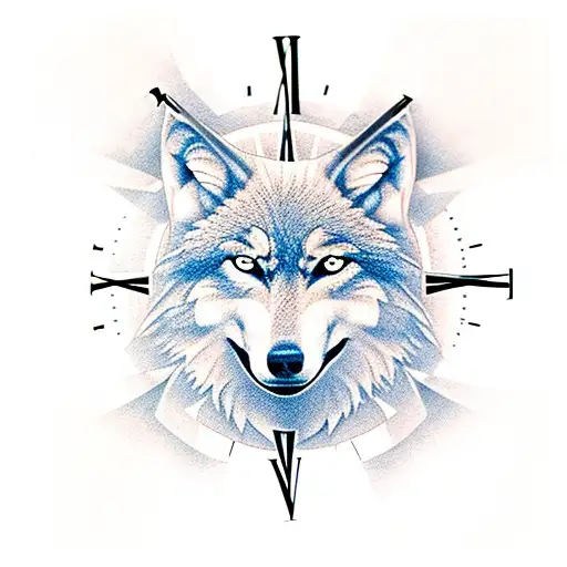wolf clock compass  tattoo design idea