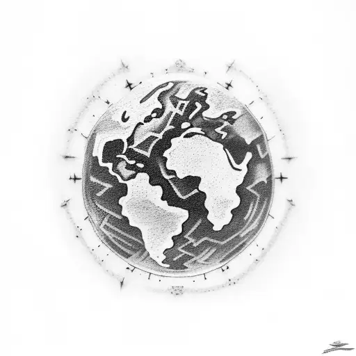 earth, continents, roses tattoo design idea