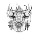 An intricate dotwork tattoo of a boar hunter in action tattoo design idea
