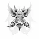 An intricate dotwork tattoo of a boar hunter in action tattoo design idea