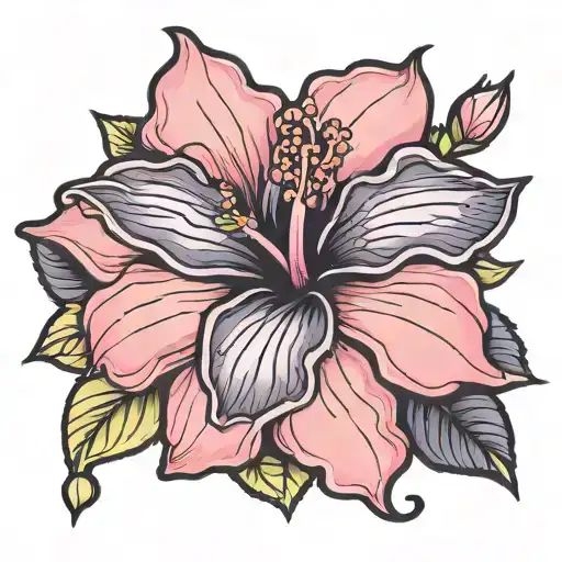  single pink and black hibiscus flower tattoo tattoo design idea