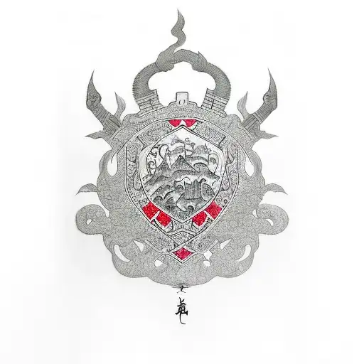 family crest of a C with a castle tattoo design idea