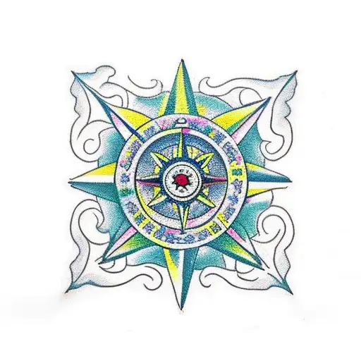 A traditional tattoo of a compass surrounded by vibrant flowers, symbolizing the desire to explore and discover tattoo design idea