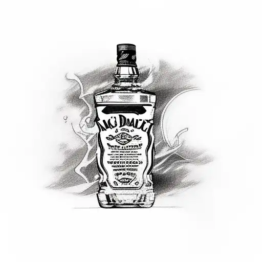 A sketch-style tattoo, shape of a Jack Daniel's bottle with Marlboro cigarette  tattoo design idea