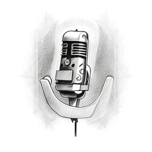 A sketch-style tattoo of a vintage microphone, with sound waves forming the shape of a Jack Daniel's bottle tattoo design idea