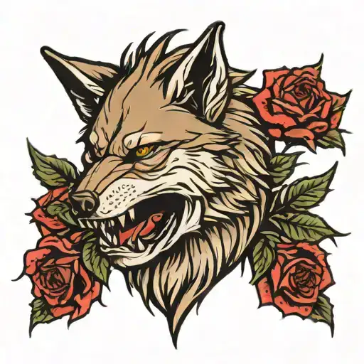 wolf rose heart skull thorns   tattoo design idea