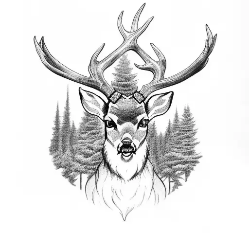 deer forest flintlock tattoo design idea