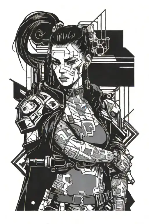 girl cyberpunk 2077 tattoo design idea