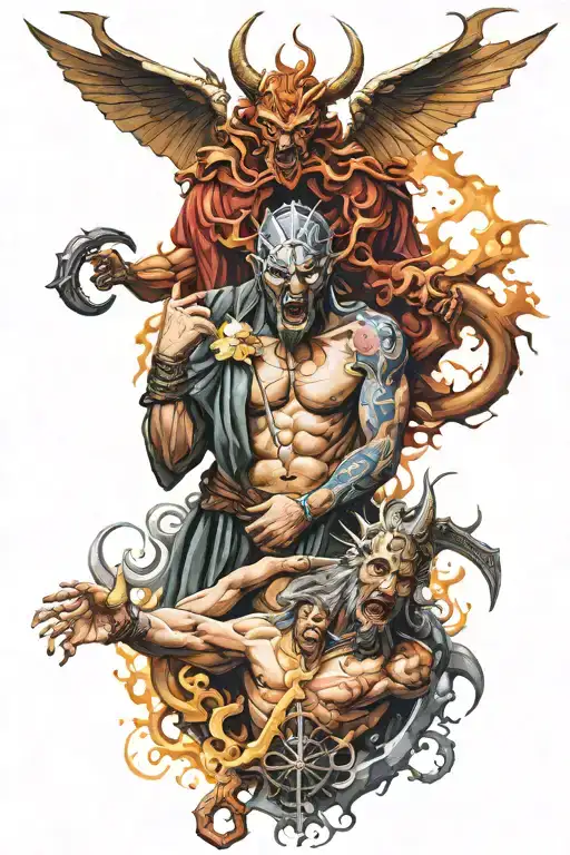 The War of God and the Devil tattoo design idea