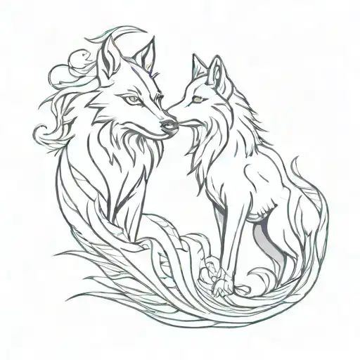 wolf and phoenix  tattoo design idea