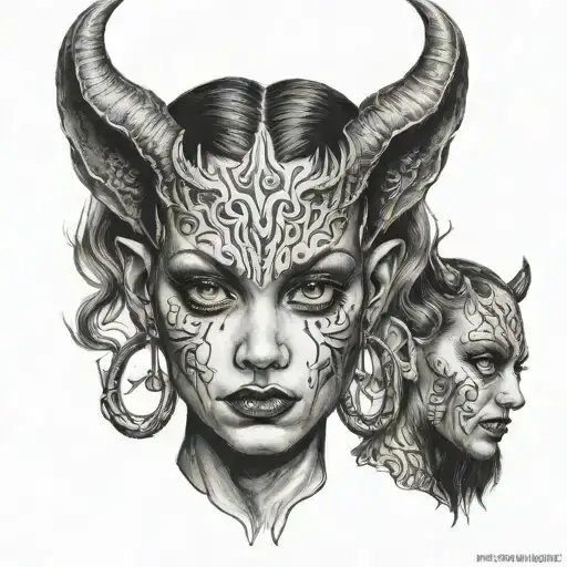 devil girl white eyes stretched earlobes  tattoo design idea