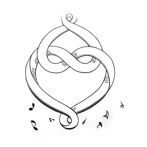 an infinity symbol, add flowers and music notes tattoo design idea