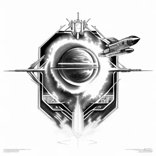 starship and planet blended tattoo design idea