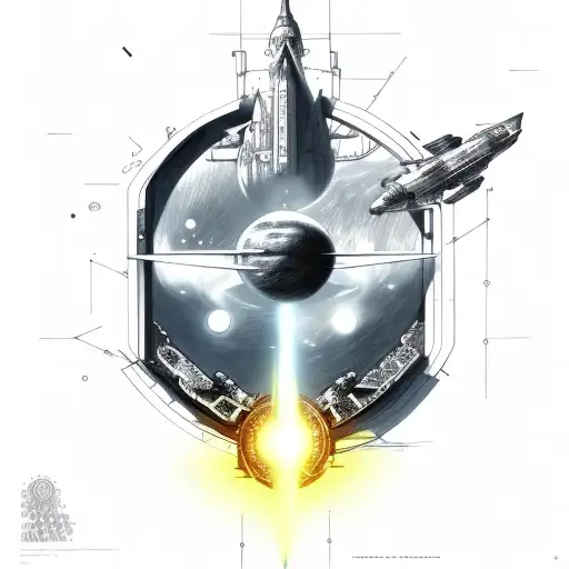 starship and planet blended tattoo design idea