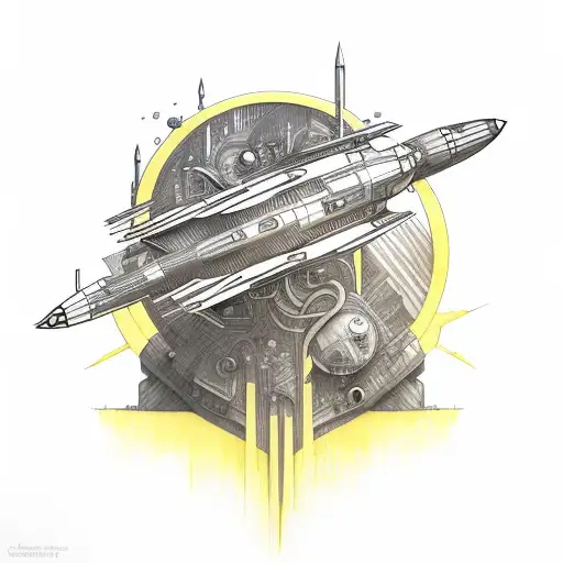 starship and planet blended tattoo design idea