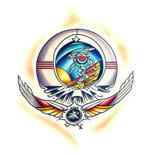 starship and planet blended tattoo design idea