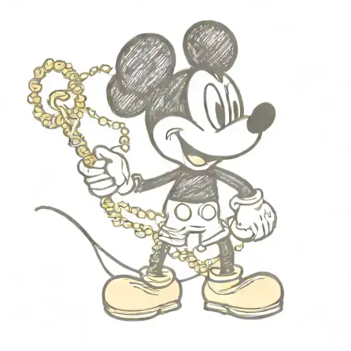 mickey mouse with a gold chain tattoo design idea