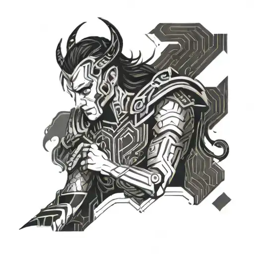 Loki is scamming with computer circuit board tattoo design idea