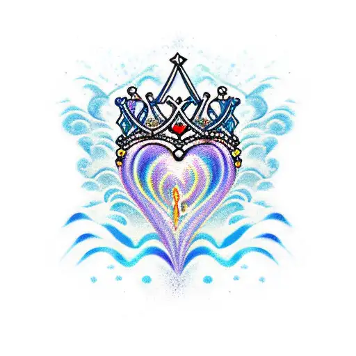 Ocean Wave crown heart tattoo design idea