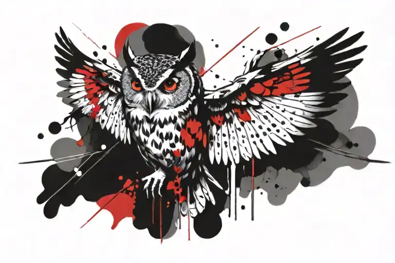 owl flying feminine tattoo design idea