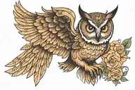 owl flying feminine tattoo design idea