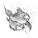 a tattoo for a whole arm with a lot of ink stain and on the shoulder, a koi carp tattoo design idea