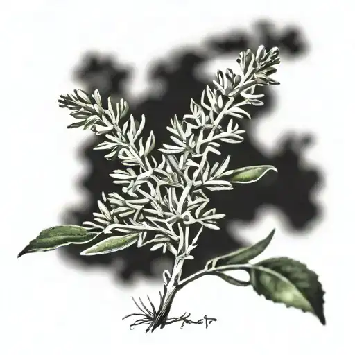 wild rosemary bush growing with deer moss underneath tattoo design idea