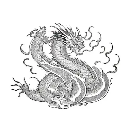 Dragon with coi fish and Lilly pads tattoo design idea