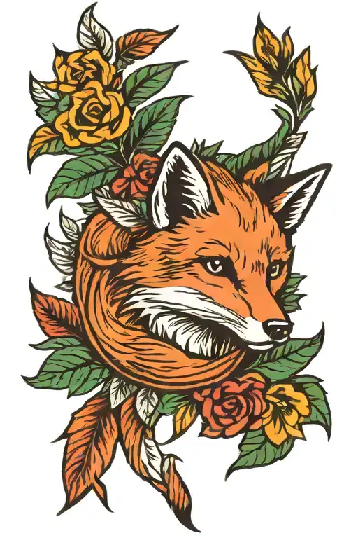 fox and laurel wreath tattoo design idea