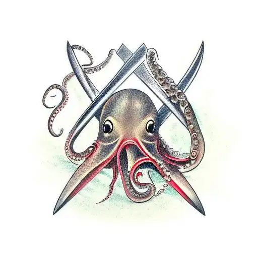 A Japanese kunai wrapped with the legs of an octopus. tattoo design idea