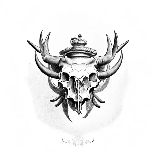 bust of Moloch with a bull's skull for a head and a child's skull in his hands tattoo design idea