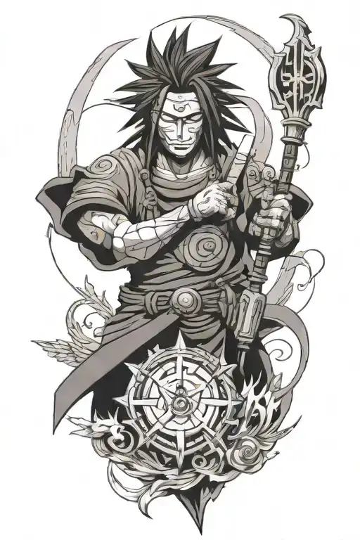 A Madara-themed tattoo incorporating elements of reality in a black-grey style tattoo design idea