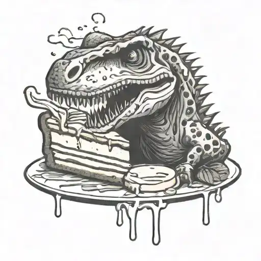 Trex eating a slice of cheesecake tattoo design idea